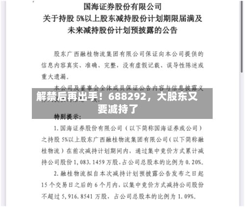 解禁后再出手！688292，大股东又要减持了-第1张图片