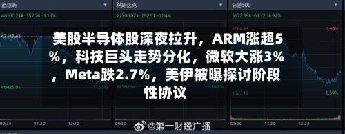 美股半导体股深夜拉升	，ARM涨超5%，科技巨头走势分化，微软大涨3%	，Meta跌2.7%，美伊被曝探讨阶段性协议-第1张图片