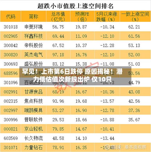 罕见!上市第6日跌停 原因揭秘!潜力低估值次新股出炉 仅10只-第1张图片